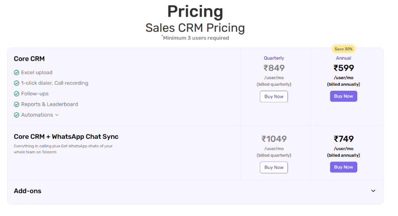 TeleCRM Pricing