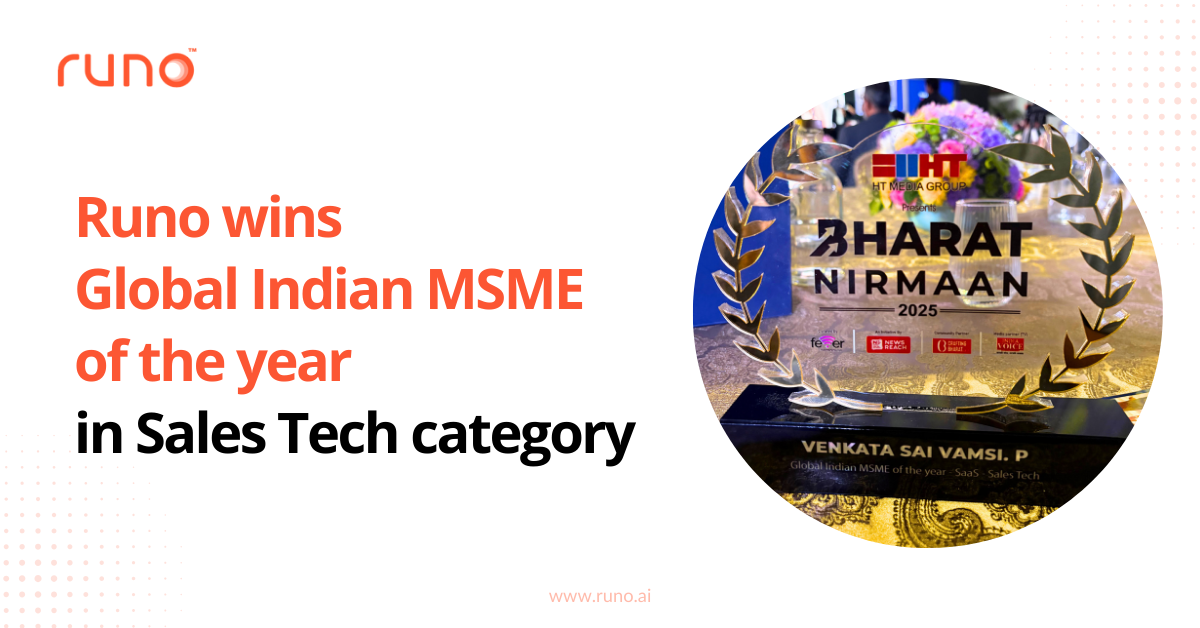  Runo wins Global Indian MSME of the year in Sales Tech category