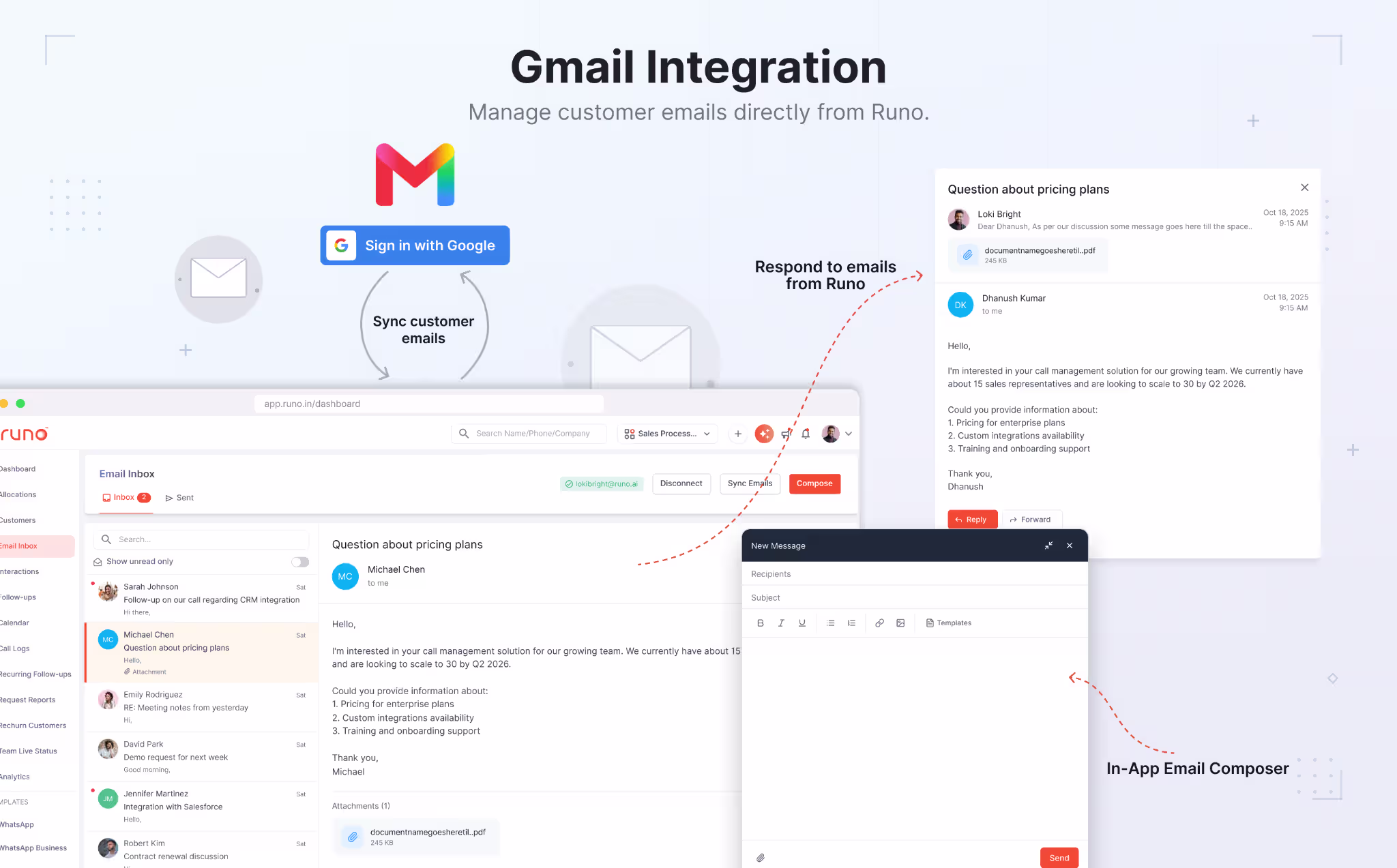 Gmail Inbox in Runo