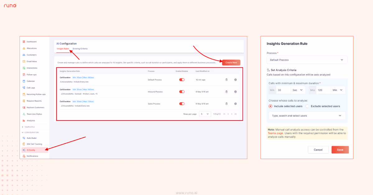 Creating a new Insight Rule inside AI Configuration