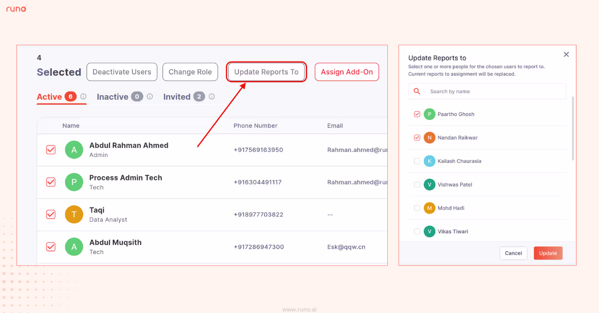 Updating reporting manager using Update Reports To option