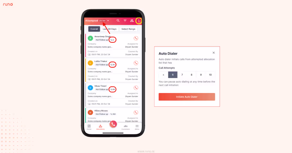 Launching Auto Dialer from Attempted leads section