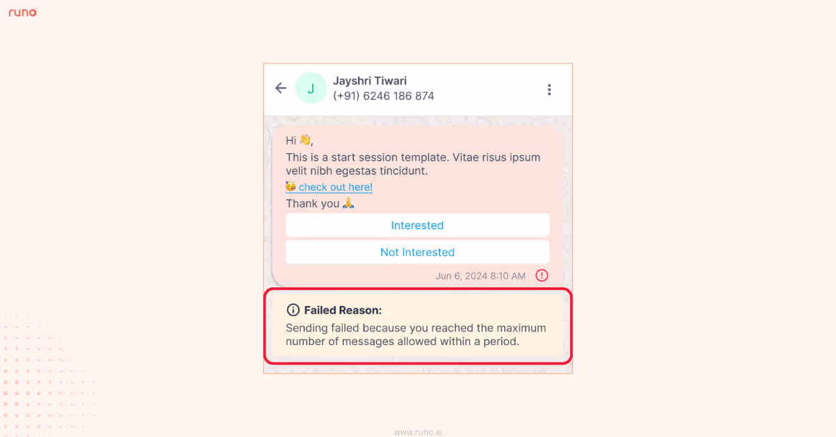 WhatsApp template message failure indicators and error descriptions