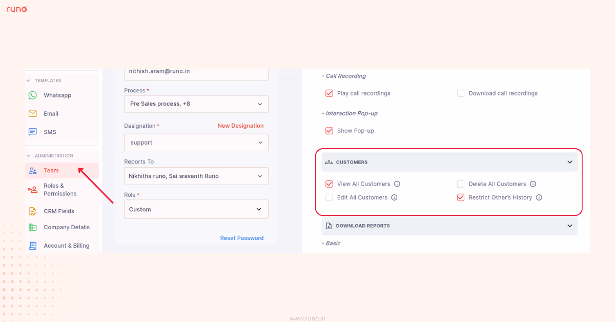 Advanced user permissions configuration screenshot