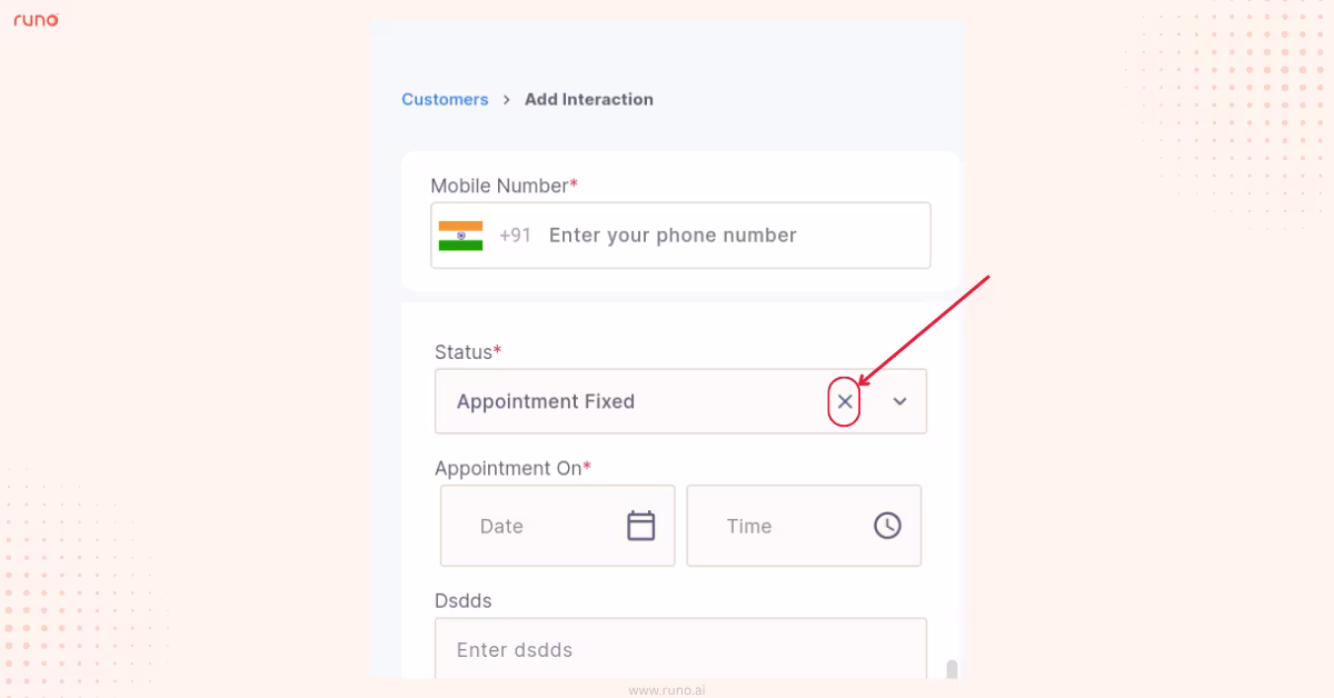 CRM dropdown menu with unselect option (x button)
