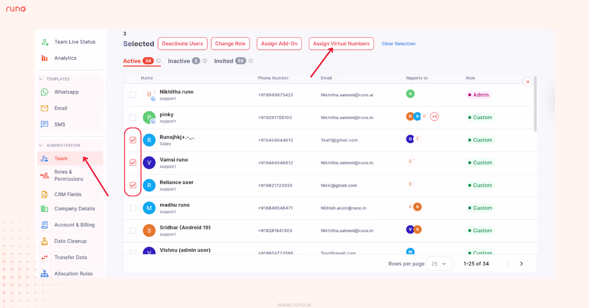 Assign Virtual Numbers to multiple users in Team tab